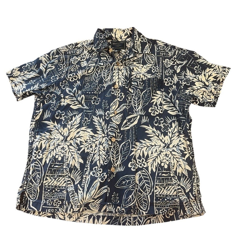 Abercrombie Vintage Youth Large‎ Blue Cream  Hawaiian Shirt Vacation Tropical